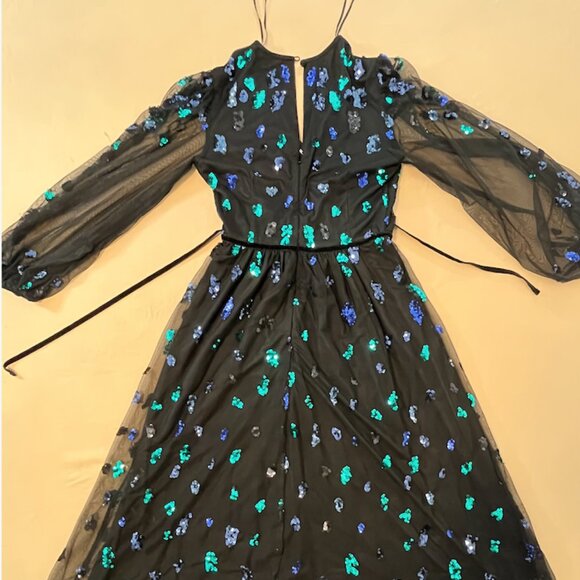 EMBELLISHED AND LINED SEQUIN MIDI DRESS (BLACK) - Picture 8 of 8